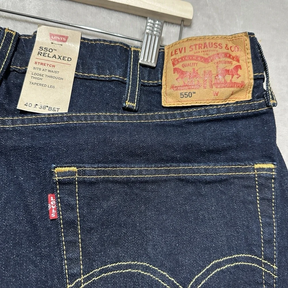 Levi's 505 Mens Jeans 40x38 B&T‎ Dark Blue Relaxed Fit Stretch Tapered Leg Denim